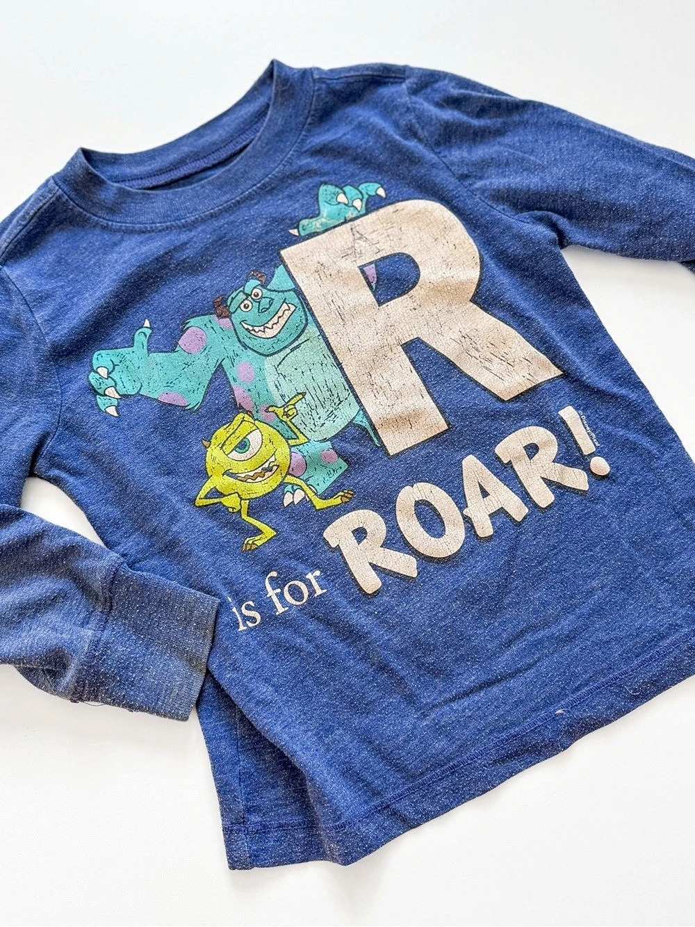 Y2K Pixar Monsters Inc Kids Long Sleeve Graphic Tee in Blue Like New